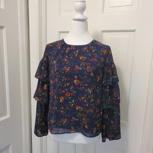 Madewell Floral Print Tiere Ruffle Sleeve Blouse Size XS, Colorful, Lined